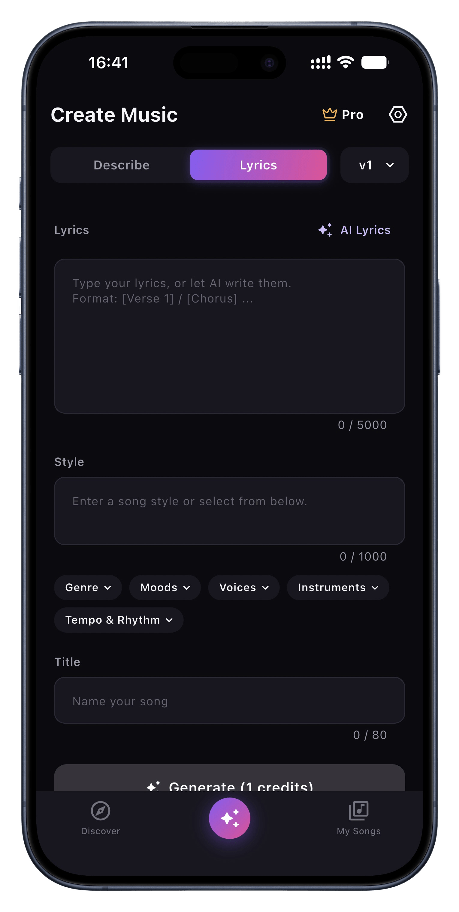 Lyrics into Song app